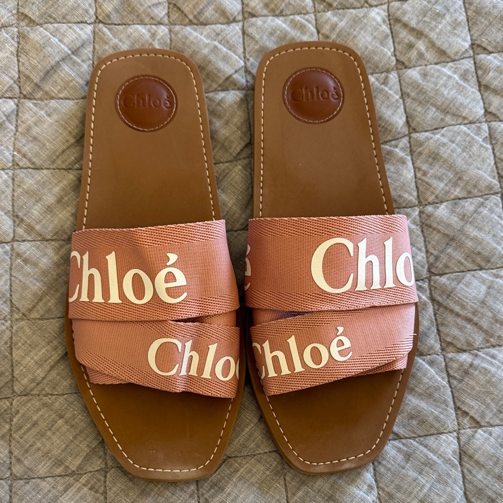 Chloe Pink Logo Slide Sandals